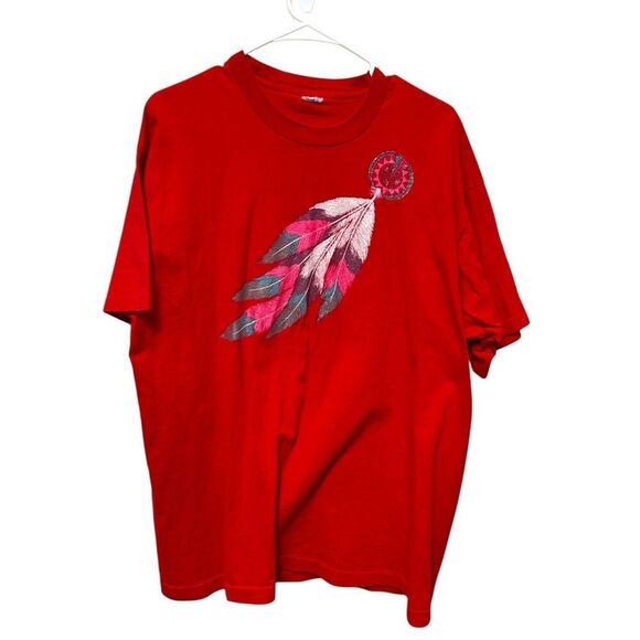 Vintage 90’s Pink Glitter Feather T Shirt Extra Large XL - Picture 1 of 4